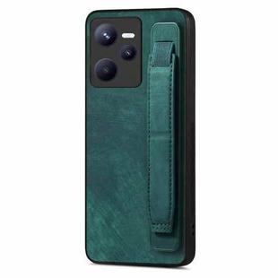 For Realme C35 Retro Wristband Holder Leather Back Phone Case(Green)