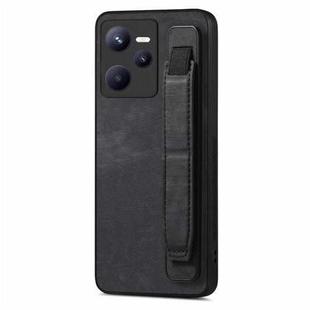 For Realme C35 Retro Wristband Holder Leather Back Phone Case(Black)