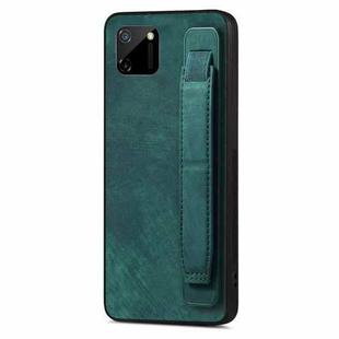 For Realme C11 2021 Retro Wristband Holder Leather Back Phone Case(Green)