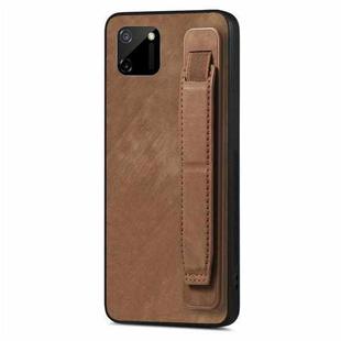 For Realme C11 2021 Retro Wristband Holder Leather Back Phone Case(Brown)