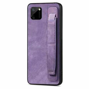 For Realme C11 2021 Retro Wristband Holder Leather Back Phone Case(Purple)