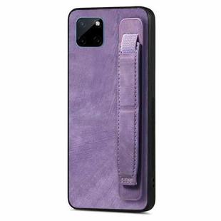 For Realme C21Y Retro Wristband Holder Leather Back Phone Case(Purple)