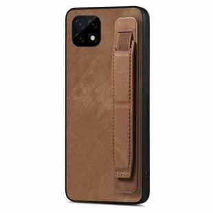 For Realme C21 Retro Wristband Holder Leather Back Phone Case(Brown)