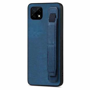 For Realme C21 Retro Wristband Holder Leather Back Phone Case(Blue)