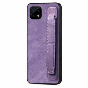 For Realme C21 Retro Wristband Holder Leather Back Phone Case(Purple)