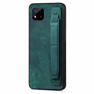 For Realme C20 Retro Wristband Holder Leather Back Phone Case(Green)