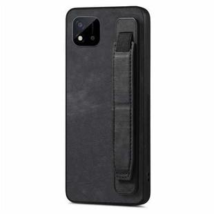 For Realme C20 Retro Wristband Holder Leather Back Phone Case(Black)