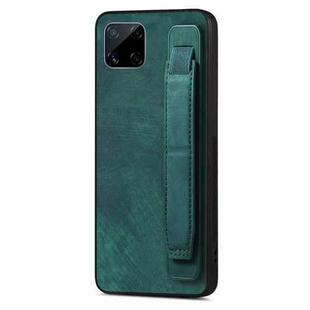 For Realme C15 Retro Wristband Holder Leather Back Phone Case(Green)