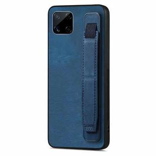 For Realme C15 Retro Wristband Holder Leather Back Phone Case(Blue)