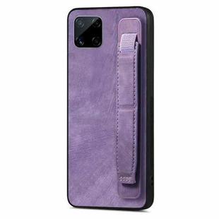 For Realme C15 Retro Wristband Holder Leather Back Phone Case(Purple)