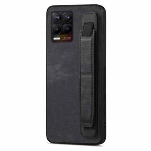 For Realme 8 / 8 Pro Retro Wristband Holder Leather Back Phone Case(Black)