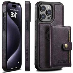 For iPhone 15 Pro Max Suteni M1 Oil Wax MagSafe Detachable Horizontal Card Bag Phone Case(Purple)
