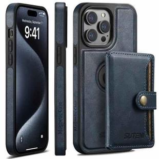For iPhone 15 Pro Max Suteni M1 Oil Wax MagSafe Detachable Horizontal Card Bag Phone Case(Blue)