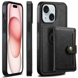 For iPhone 15 Plus Suteni M1 Oil Wax MagSafe Detachable Horizontal Card Bag Phone Case(Black)