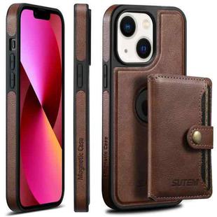 For iPhone 13 Suteni M1 Oil Wax MagSafe Detachable Horizontal Card Bag Phone Case(Brown)