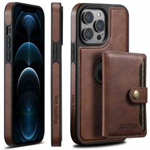 For iPhone 12 Pro Max Suteni M1 Oil Wax MagSafe Detachable Horizontal Card Bag Phone Case(Brown)