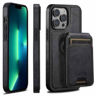For iPhone 13 Pro Max Suteni M2 Oil Wax MagSafe Horizontal Card Bag Phone Case(Black)