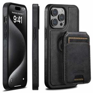 For iPhone 13 Pro Suteni M2 Oil Wax MagSafe Horizontal Card Bag Phone Case(Black)