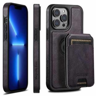 For iPhone 13 Pro Suteni M2 Oil Wax MagSafe Horizontal Card Bag Phone Case(Purple)