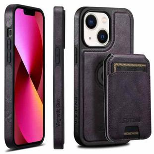 For iPhone 13 Suteni M2 Oil Wax MagSafe Horizontal Card Bag Phone Case(Purple)