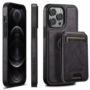 For iPhone 12 Pro Suteni M2 Oil Wax MagSafe Horizontal Card Bag Phone Case(Purple)