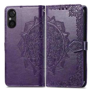 For Sony Xperia 5 V Mandala Flower Embossed Leather Phone Case(Purple)