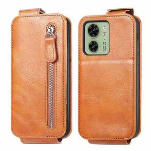 For Motorola Moto  Edge 40 Zipper Wallet Vertical Flip Leather Phone Case(Brown)