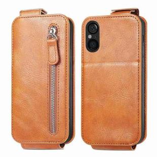 For Sony Xperia 5 V Zipper Wallet Vertical Flip Leather Phone Case(Brown)