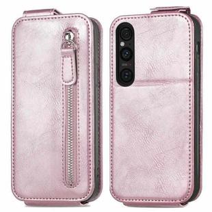 For Sony Xperia 1 V Zipper Wallet Vertical Flip Leather Phone Case(Pink)