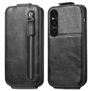 For Sony Xperia 1 V Zipper Wallet Vertical Flip Leather Phone Case(Black)