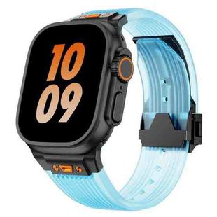 For Apple Watch SE 2023 44mm Transparent Silicone Watch Band(Black Transparent Blue)