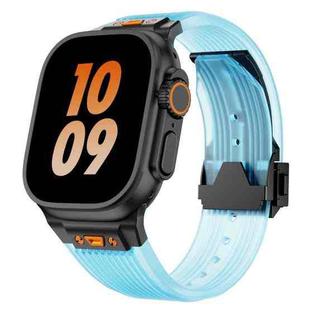 For Apple Watch Series 6 44mm Transparent Silicone Watch Band(Black Transparent Blue)