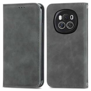 For Honor Magic6 Retro Skin Feel Magnetic Flip Leather Phone Case(Grey)