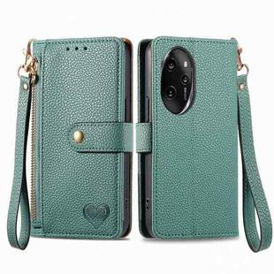 For Honor 100 Pro 5G Love Zipper Lanyard Leather Phone Case(Green)
