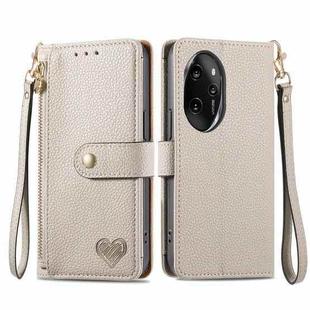 For Honor 100 Pro 5G Love Zipper Lanyard Leather Phone Case(Gray)