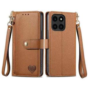 For Honor X6a Love Zipper Lanyard Leather Phone Case(Brown)