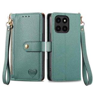 For Honor X6a Love Zipper Lanyard Leather Phone Case(Green)