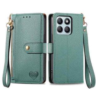 For Honor X8B Love Zipper Lanyard Leather Phone Case(Green)