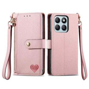 For Honor X8B Love Zipper Lanyard Leather Phone Case(Pink)
