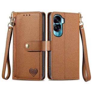 For Honor X50i Love Zipper Lanyard Leather Phone Case(Brown)