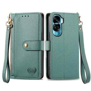 For Honor X50i Love Zipper Lanyard Leather Phone Case(Green)