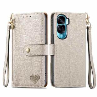 For Honor X50i Love Zipper Lanyard Leather Phone Case(Gray)