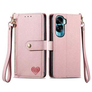 For Honor X50i Love Zipper Lanyard Leather Phone Case(Pink)