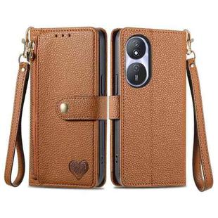 For Honor Play 50 Plus Love Zipper Lanyard Leather Phone Case(Brown)