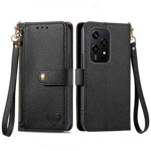 For Honor 200 Lite Global Love Zipper Lanyard Leather Phone Case(Black)