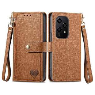 For Honor 200 Lite Global Love Zipper Lanyard Leather Phone Case(Brown)