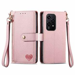 For Honor 200 Lite Global Love Zipper Lanyard Leather Phone Case(Pink)