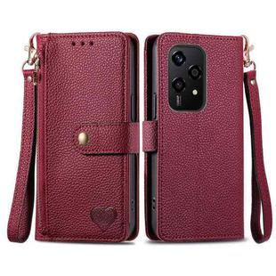 For Honor 200 Lite Love Zipper Lanyard Leather Phone Case(Red)