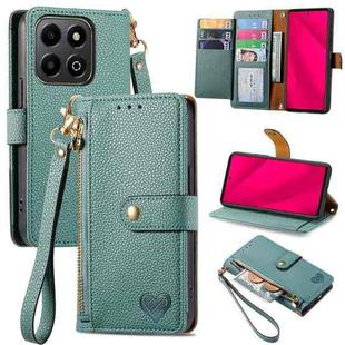 For Honor 200 Smart Love Zipper Lanyard Leather Phone Case(Green)