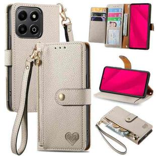 For Honor 200 Smart Love Zipper Lanyard Leather Phone Case(Gray)